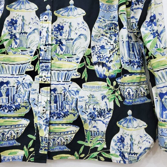 Talbots Watercolor Vases Classic Cotton Office Career Holiday Shirt Size MP - Picture 6 of 13